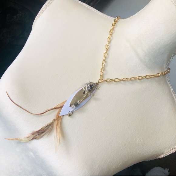 Hand Crafted Jewelry - Handcrafted repurpose genuine feather dangle pendant on chain necklace